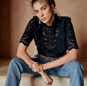 Sezane Pauletta Blouse size 34 or 2. NWT Black